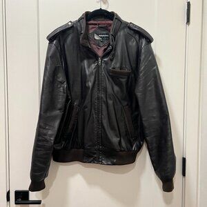 Vintage Brown Leather Bomber Jacket